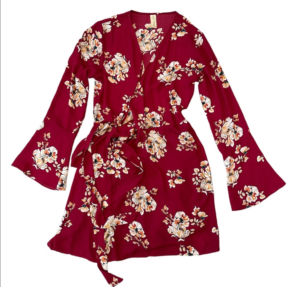 Dark Pink Floral Spring -Wrap Dress